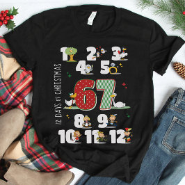 面白い 67 六 七 メモ クリスマスの12日間 ブラック Tシャツ