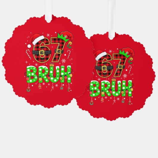 面白い「67 BRUH」クリスマスオーナメント オーナメントカード (正面/裏面)