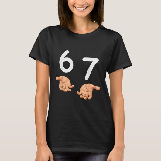 面白い 67 Hands 六七 メモ番号 6 と 7 元 Tシャツ (正面)