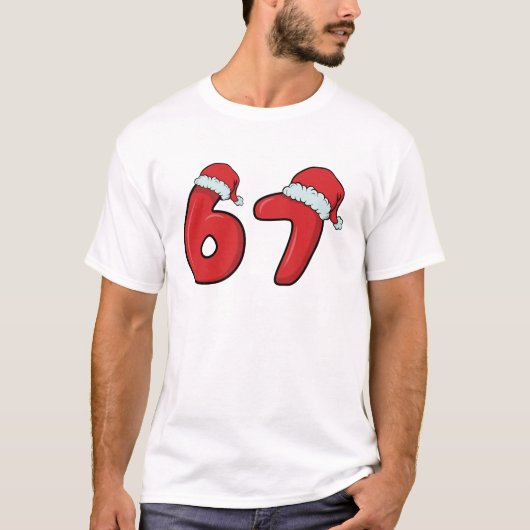 面白い 6 7 サンタ帽子 クリスマス Tシャツ (正面)