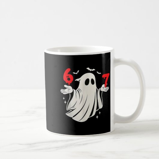 面白い 6 7 シックス セブン ミーム ハロウィン ユーモア 幽霊 コス コーヒーマグカップ (右)
