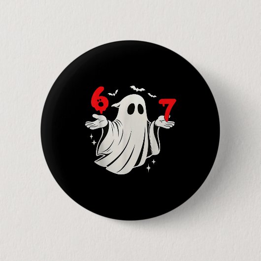 面白い 6 7 六 七 ミーム ハロウィン ユーモア 幽霊 コス 缶バッジ (正面)