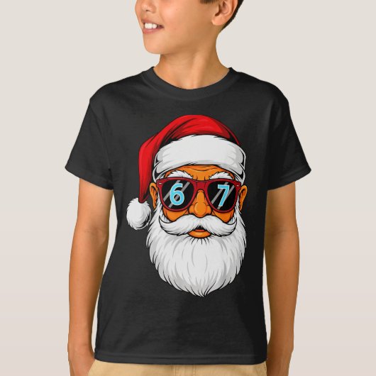 面白い 6 7 六 七 メメ Santa 顔 クリスマス メンズ  Tシャツ (正面)
