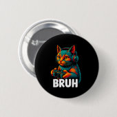 面白い Bruh 猫 ゲーマー ビデオ ゲーム ゲーミング 男性用 缶バッジ (正面&裏面)