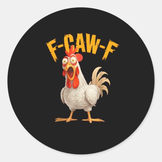 面白い F-Awk-F ニワトリ F-Caw-F おんどり だじゃれ レトロ Vi ラウンドシール (正面)
