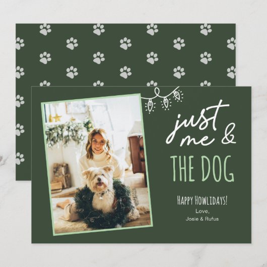 面白い Just Me & The Dog Howlidays 写真 グリーン シーズンカード (正面/裏面)