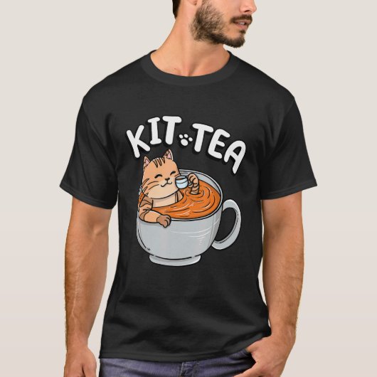 面白い KIT TEA 子猫 ねこ 茶飲み ペット パ Tシャツ (正面)