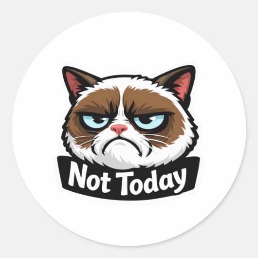 面白い「Not Today」うんざり猫の顔ステッカー ラウンドシール (正面)
