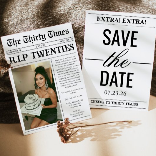 面白い RIP Twenties 新聞 30歳の誕生日 招待状