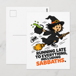 面白いADHDの魔女が遅刻するハロウィン ポストカード