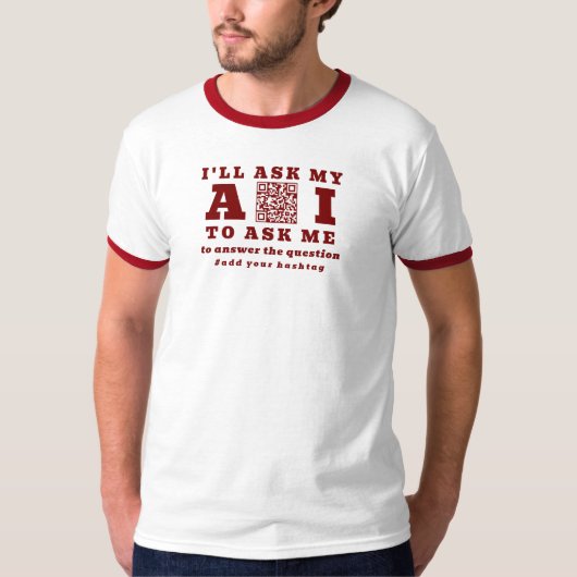 面白いAIスタートアップ技術赤QRコードカスタムマーケティング Tシャツ (正面)