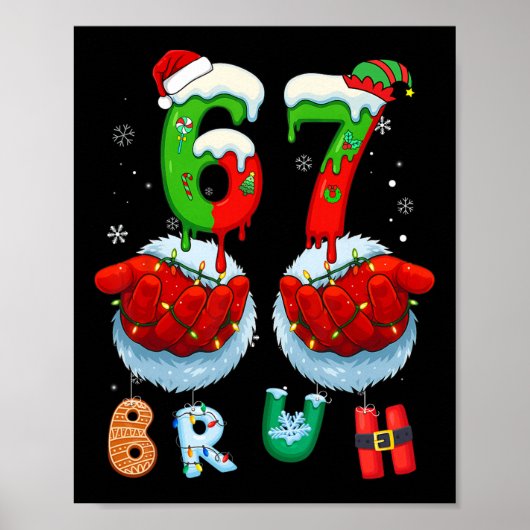 面白いBruh六七67のミーム 6 7 クリスマスサンタクロースH ポスター (正面)