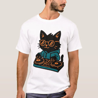 面白いDJ 黒猫 Tシャツ
