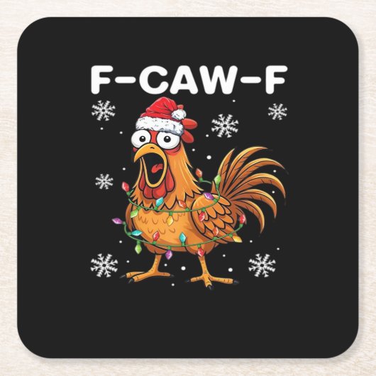 面白いF-Caw-F クリスマスチキンクラシック スクエアペーパーコースター (正面)