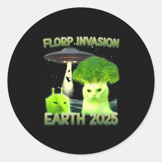 面白いGlerp+Glorp 面白いエイリアン+キャット+ミーム ビンテージ ラウンドシール (正面)