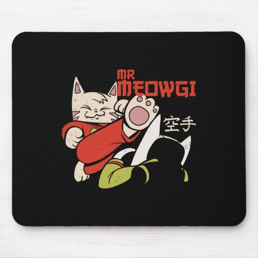 面白いMr Meowgi空手猫のデザインの男女兼用 マウスパッド (正面)