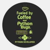 面白いPython開発者 - コーヒーのバグで動く ラウンドシール (正面)