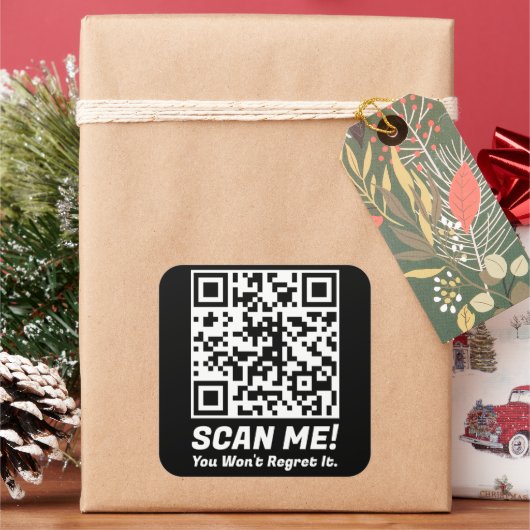面白いQRスキャンして!面白い後悔ジョーク スクエアシール (クリスマス)