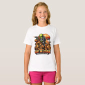 面白いSFファンタジーミームアート エイリアンが恐竜に乗る Tシャツ (正面フル)