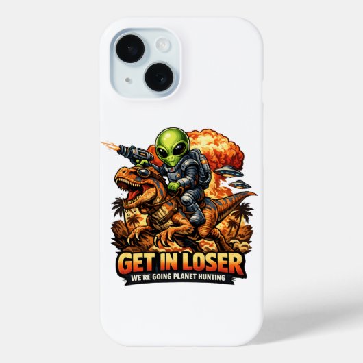 面白いSFファンタジーミームアート、恐竜に乗るエイリアン Case-Mate iPhoneケース (裏面)