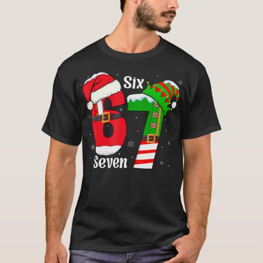 面白いSix Seven 6 7 ミーム Gen Alpha スラング サンタエルフ Tシャツ (正面)