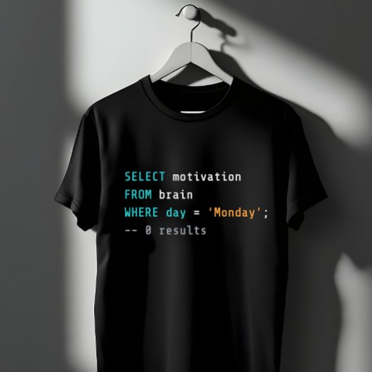 面白いSQLの月曜日モチベーション プログラマージョーク Tシャツ