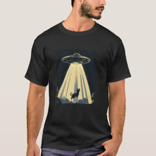 面白いUFOと猫の銀河系ユーモア Tシャツ
