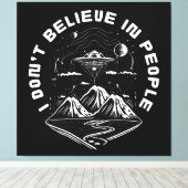 面白いUFOエイリアン人の引用 キャンバスプリント (インサイチュ (ウッドフロア))