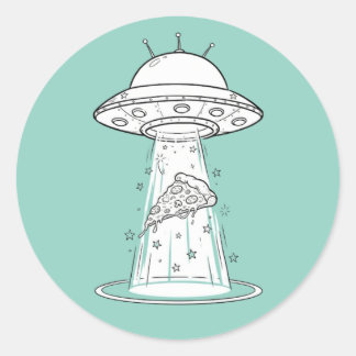面白いUFOピザ強盗ステッカー - カスタムギフト ラウンドシール