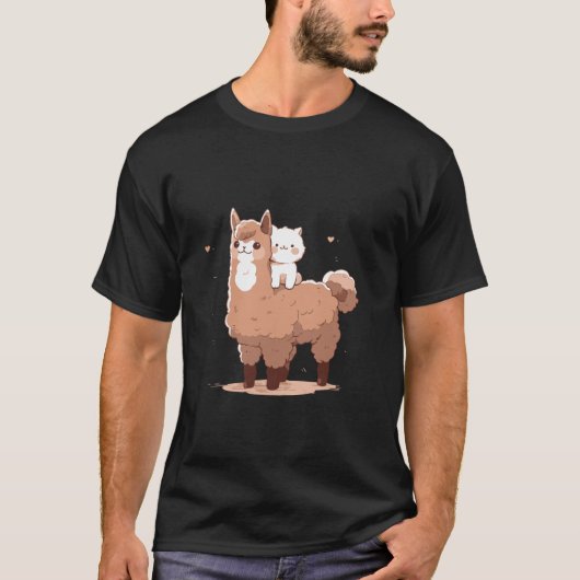面白くてかわいいラマねこ Tシャツ (正面)