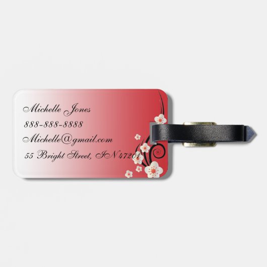 革が付いているパーソナライズな桜の荷物のラベル ラゲッジタグ (裏面横)