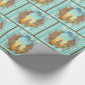 革との背景に西ストライプのカップル ラッピングペーパー (角)