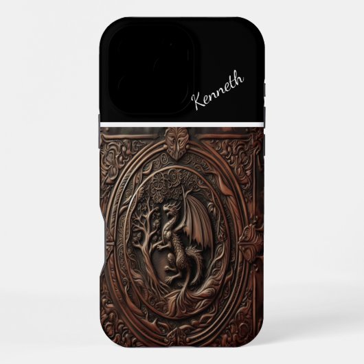 革に彫られたドラゴン iPhoneケース (裏面)