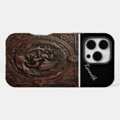 革に彫られたドラゴン iPhoneケース (裏面横)