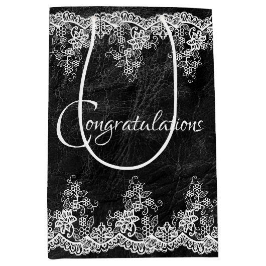 革に結婚白のレース ミディアムペーパーバッグ (正面)