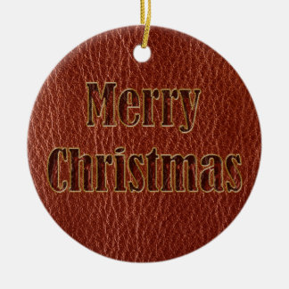 革のようなクリスマスレッド セラミックオーナメント