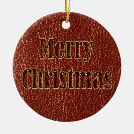 革のようなクリスマスレッド セラミックオーナメント (正面)