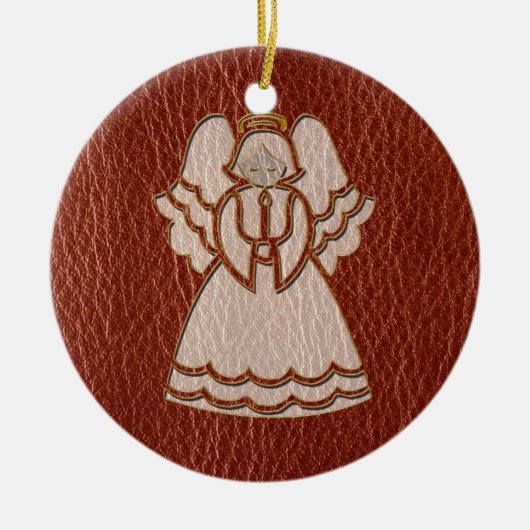 革のようなクリスマス·エンジェル セラミックオーナメント (正面)