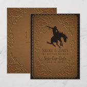 革のウェスタンワイルドウェストカウボーイ セーブ・ザ・デート 案内ポストカード (正面/裏面)