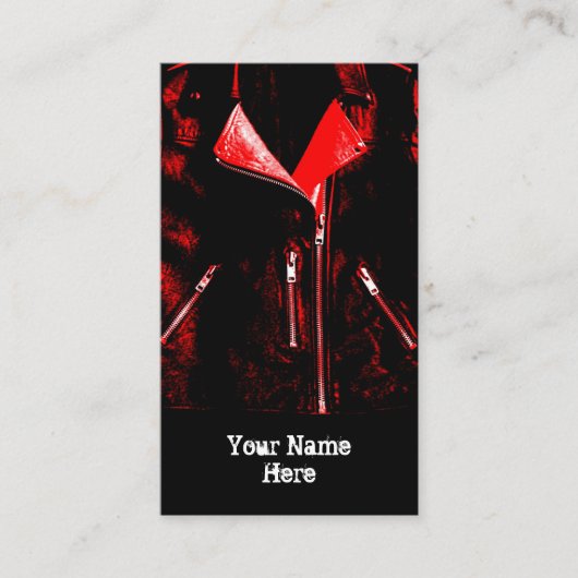 革のジャケットの赤い名刺の黒のポートレート 名刺 (正面)
