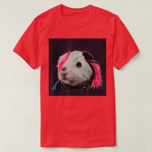 革のジャケットTシャツにパンクロックギニア豚 Tシャツ (デザイン正面)