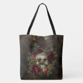 革のバラ間の動揺してなゴシック様式スカル トートバッグ (裏面)