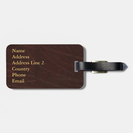 革の原稿のローラのパーソナライズで渦巻形のな金ゴールド ラゲッジタグ (裏面横)