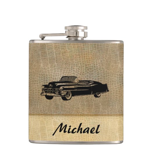 革の外観ヴィンテージ上品な古い車パーソナライズされた フラスク (正面)