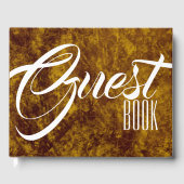革の大理石のフェイク外観 | 茶色の金ゴールド装飾 ゲストブック (正面)