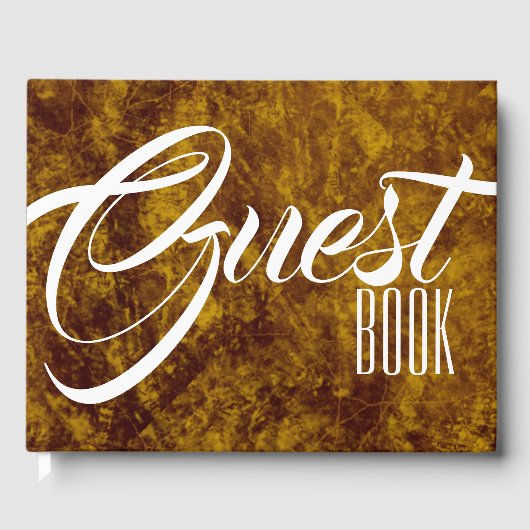革の大理石のフェイク外観 | 茶色の金ゴールド装飾 ゲストブック (正面)