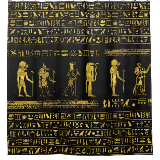 革の金エジプトの神そして象形文字 シャワーカーテン (正面)