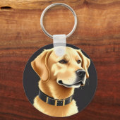 革の首輪を付けたゴールデンレトリバーの犬 キーホルダー (正面)