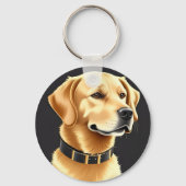 革の首輪を付けたゴールデンレトリバーの犬 キーホルダー (裏面)
