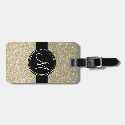 革バンドが付いているエレガントなグリッターの荷物のラベル ラゲッジタグ (正面横)